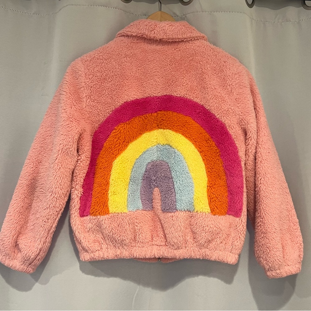 Lola and The Boys Girls Pink Plush Rainbow Jacket size 12
